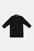 Black Cotton Kurta with White Trouser - Kids