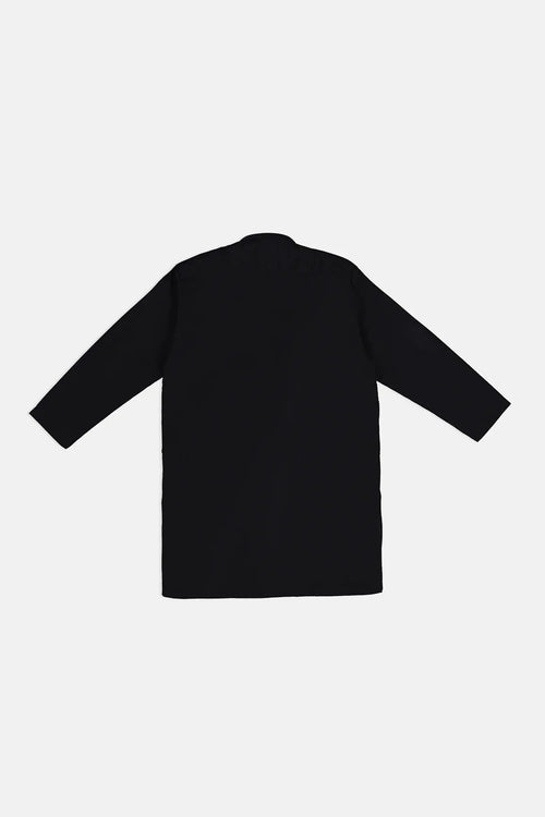 Black Cotton Kurta with White Trouser - Kids