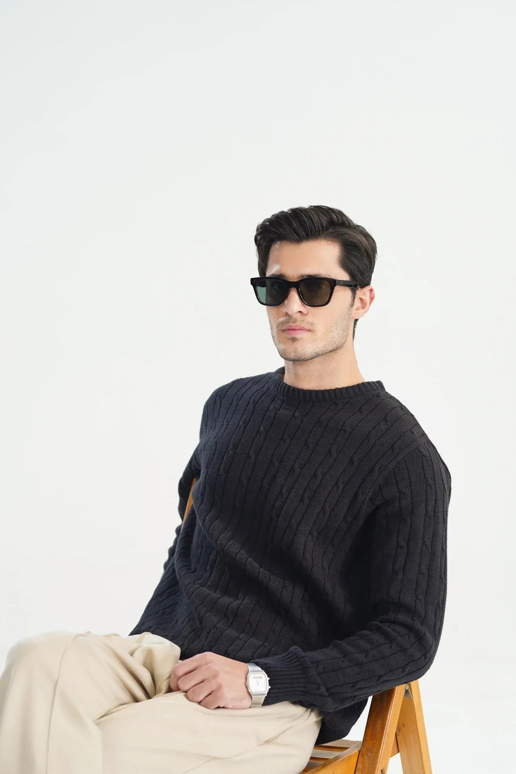Black Cable Knit Sweater - Smart Fit - Men