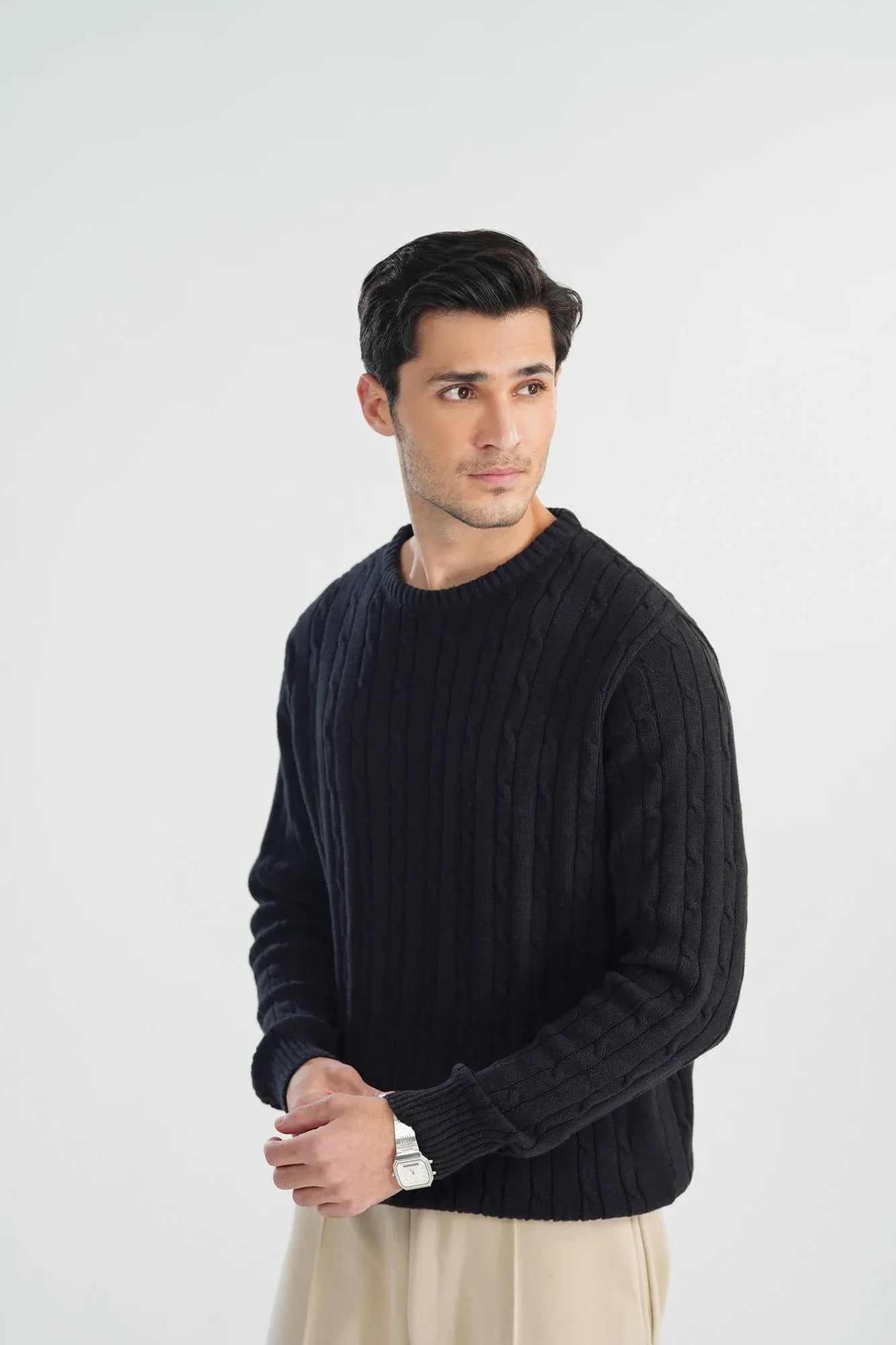 Black Cable Knit Sweater - Smart Fit - Men
