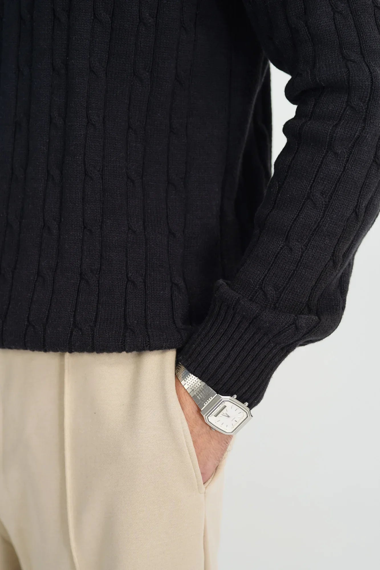 Black Cable Knit Sweater - Smart Fit - Men