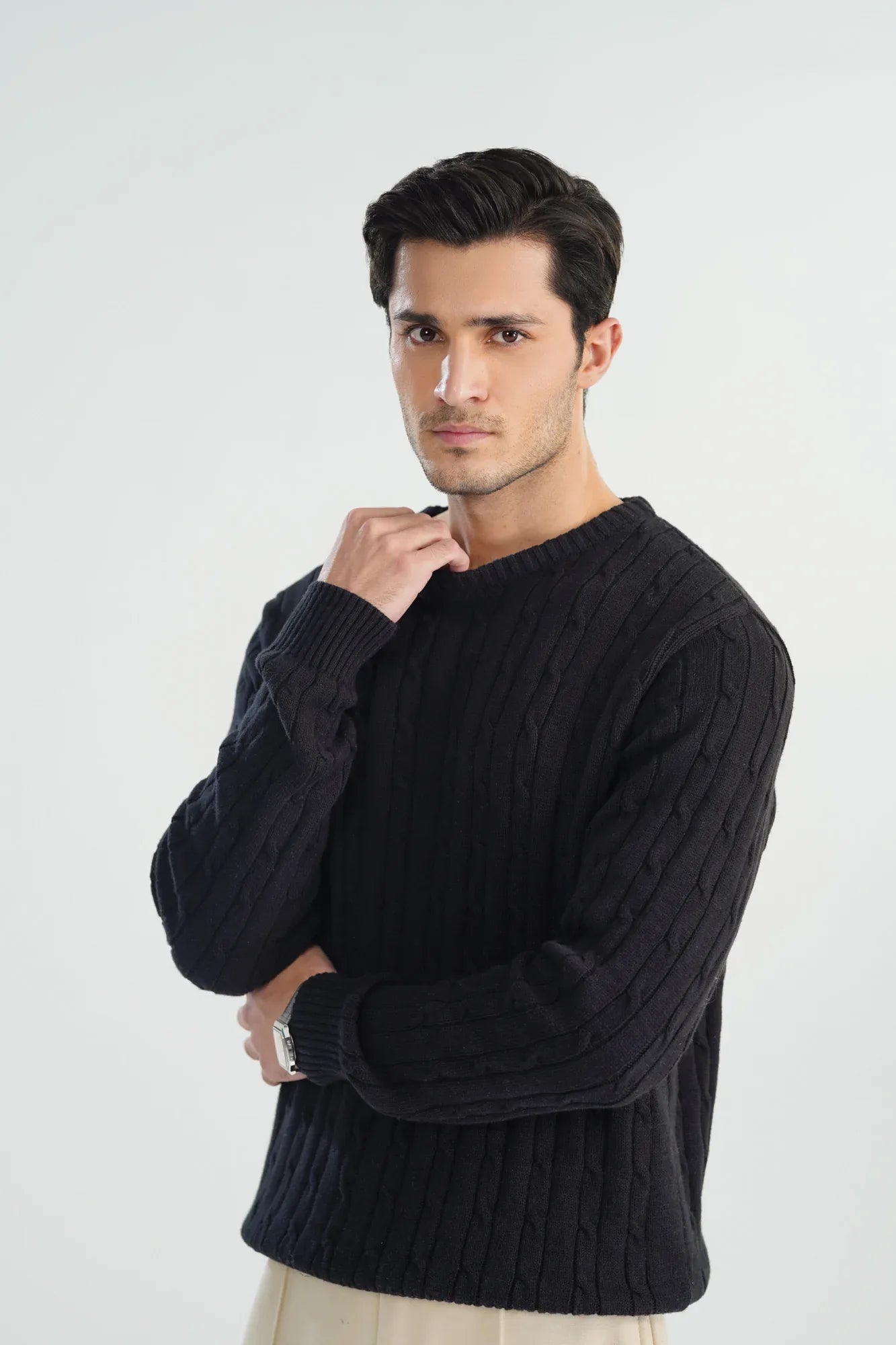 Black Cable Knit Sweater - Smart Fit - Men