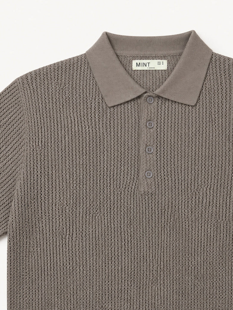 Taupe Atelier Textured Knit Polo