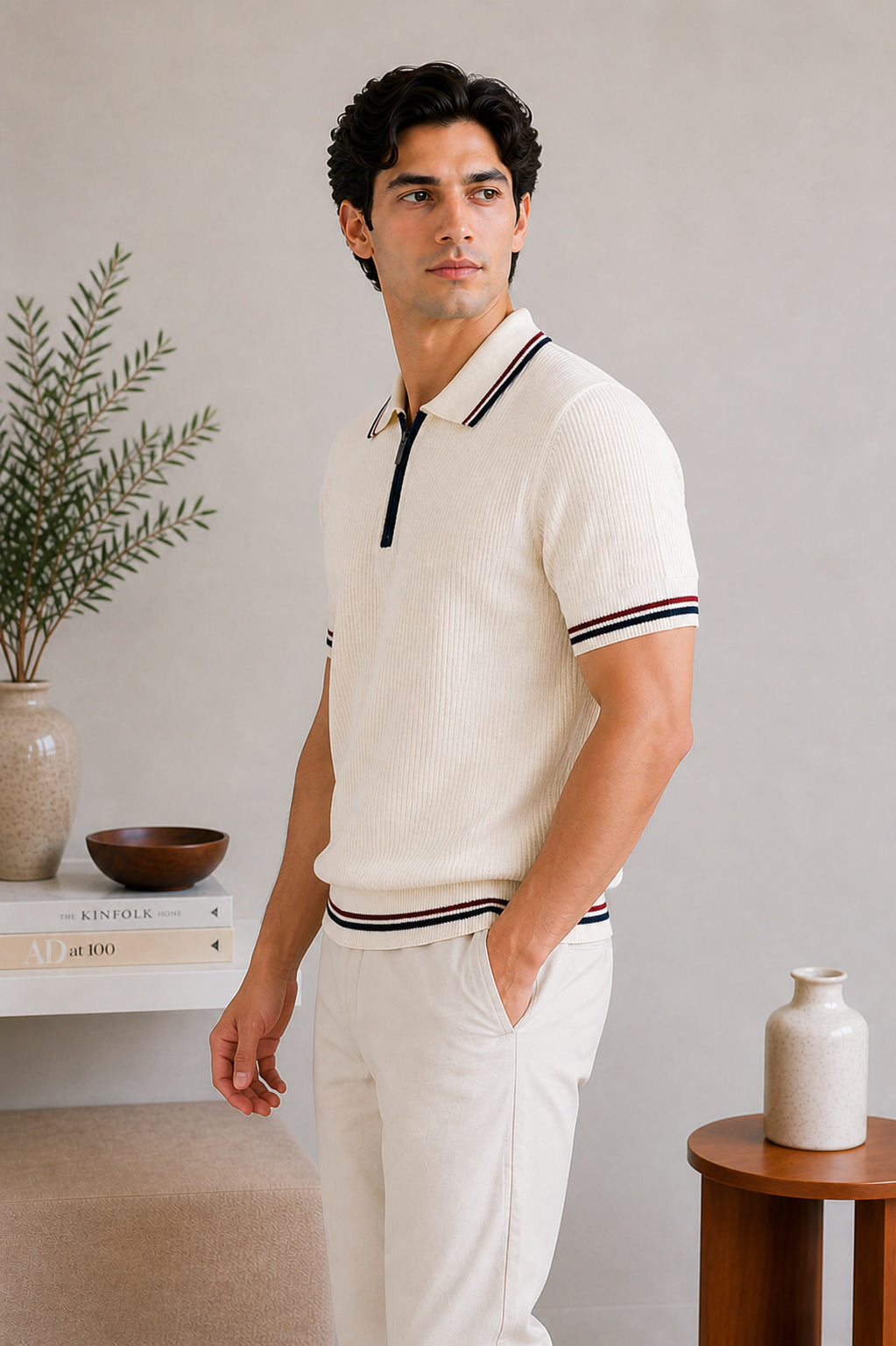 Ecru Riviera Zip Knit Polo