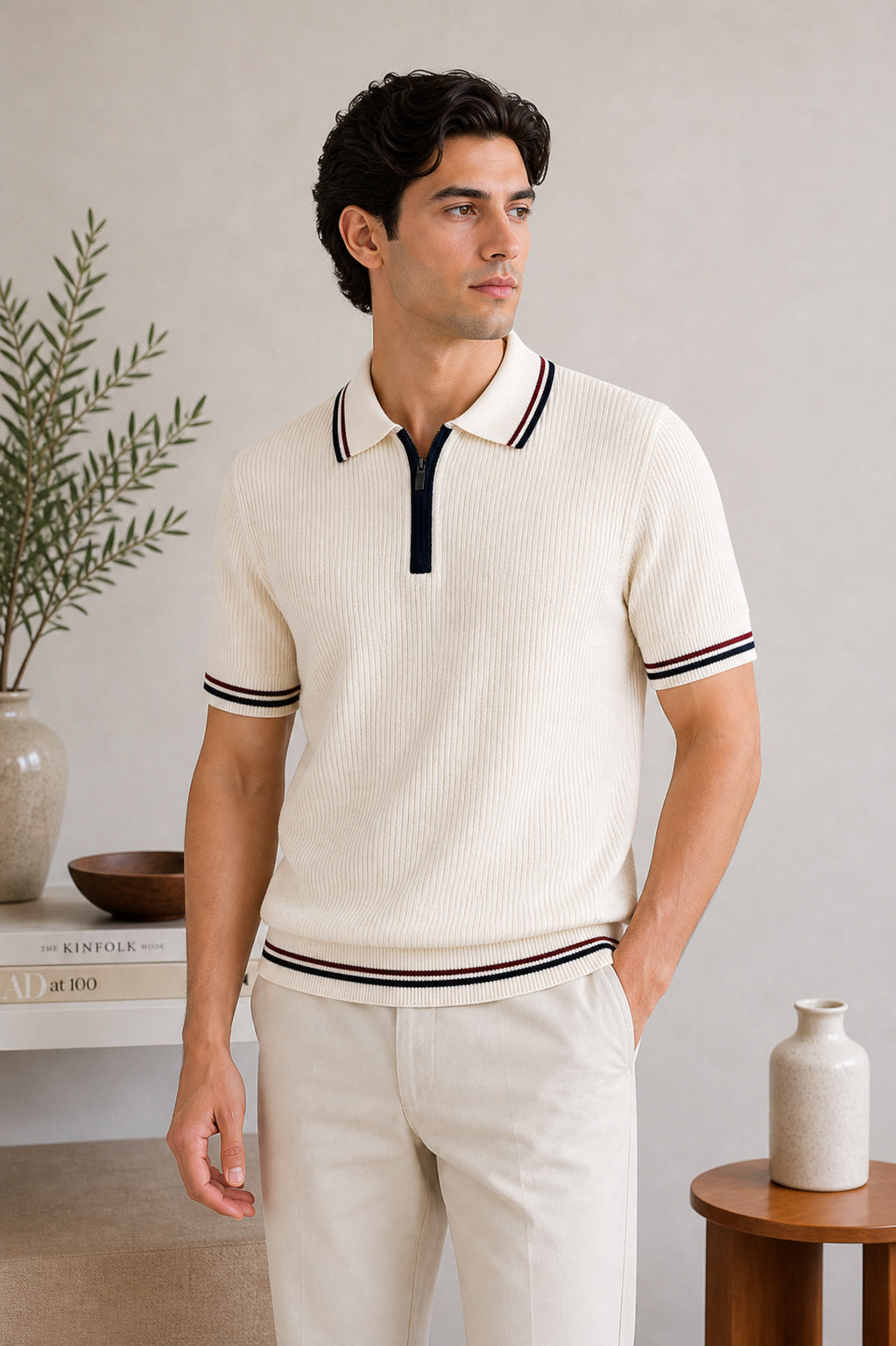 Ecru Riviera Zip Knit Polo