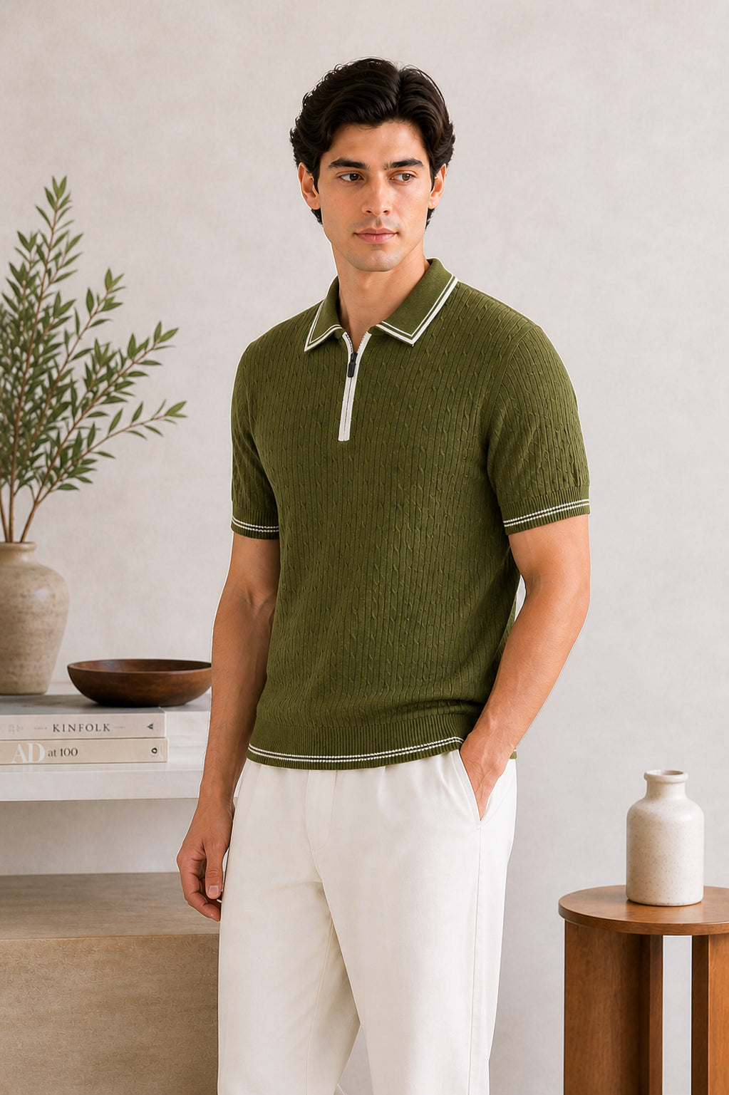 Moss Riviera Zip Knit Polo