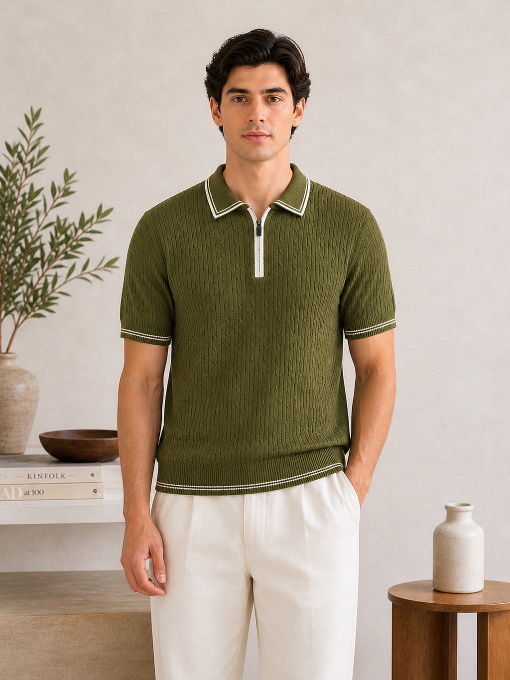 Moss Riviera Zip Knit Polo