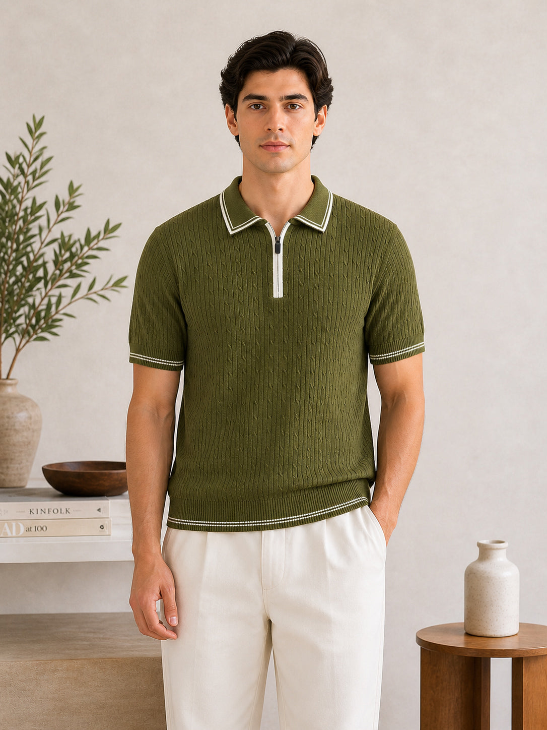 Moss Riviera Zip Knit Polo