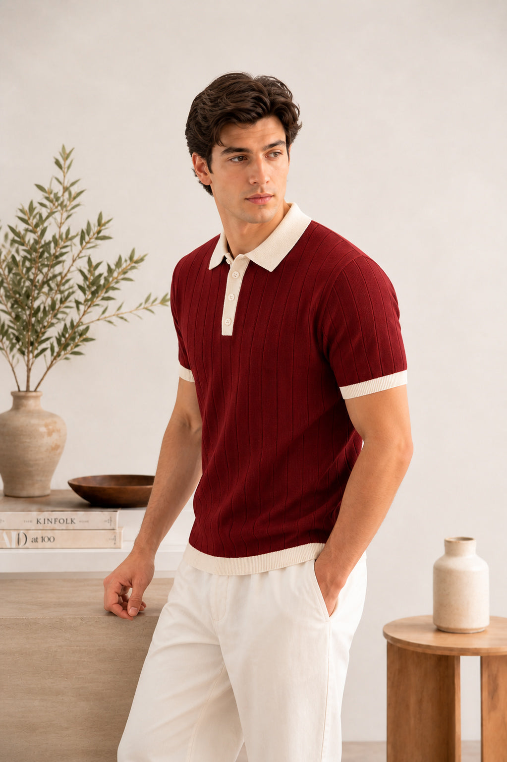 Maroon Classic Contrast Knit Polo