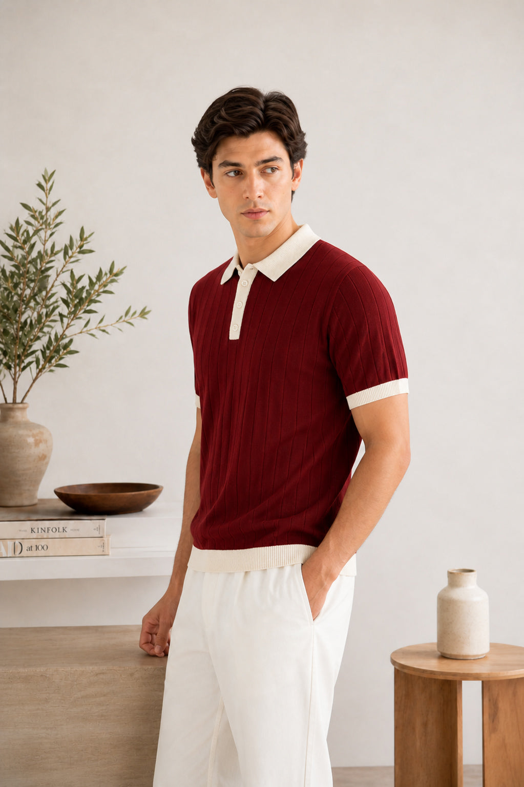 Maroon Classic Contrast Knit Polo