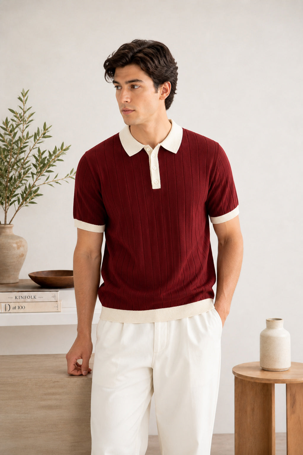 Maroon Classic Contrast Knit Polo