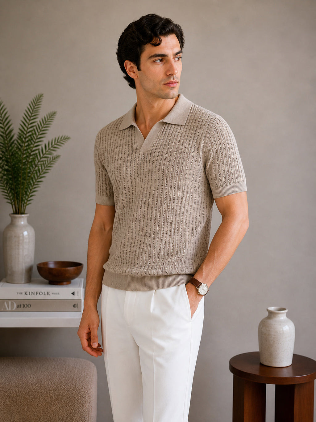 Sandstone Atelier Textured Knit Polo