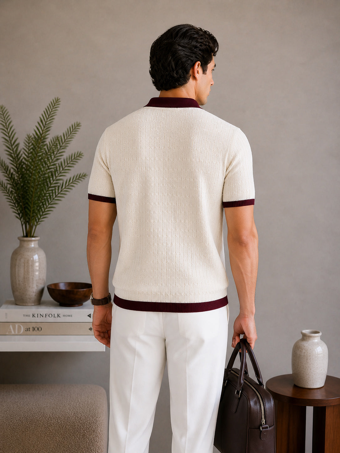 Ecru Heritage Knit Contrast Knit Polo