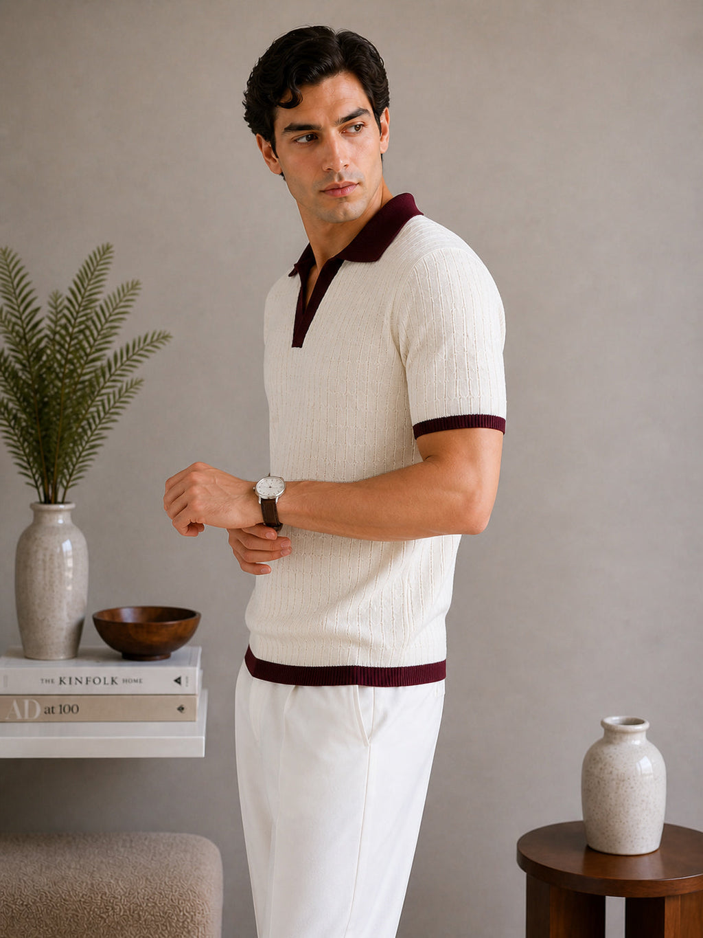 Ecru Heritage Knit Contrast Knit Polo