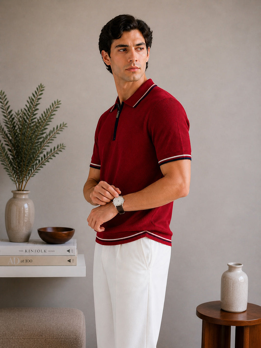 Crimson Riviera Knit Zip Knit Polo