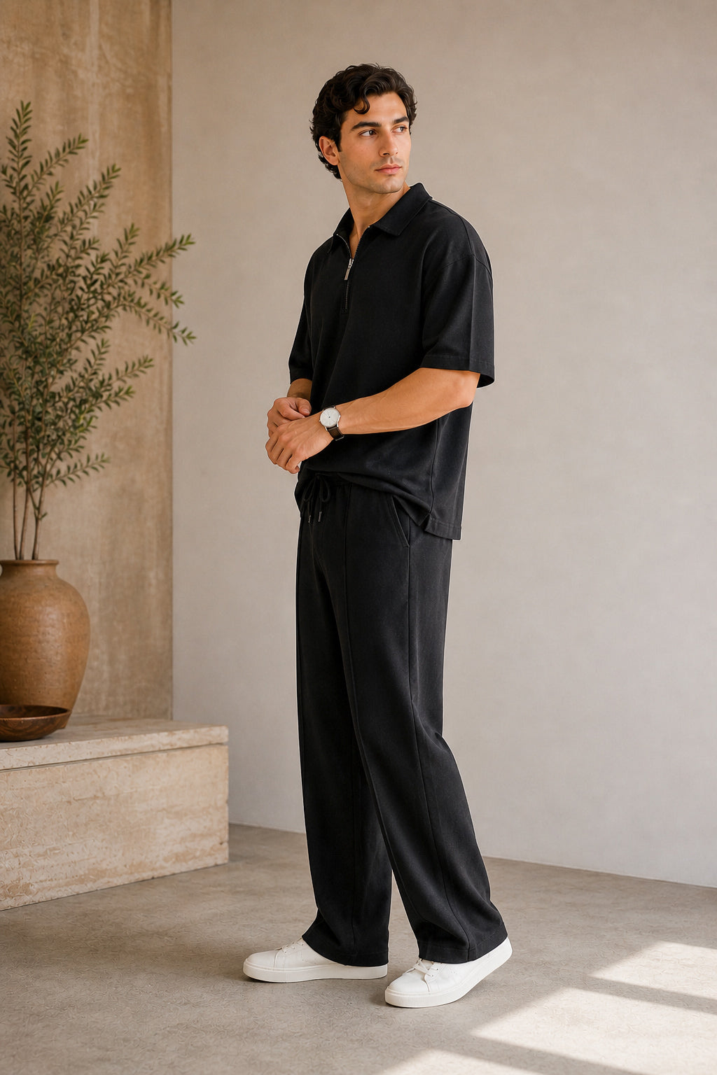 Black Jersey Coord Set - 2PC - Men