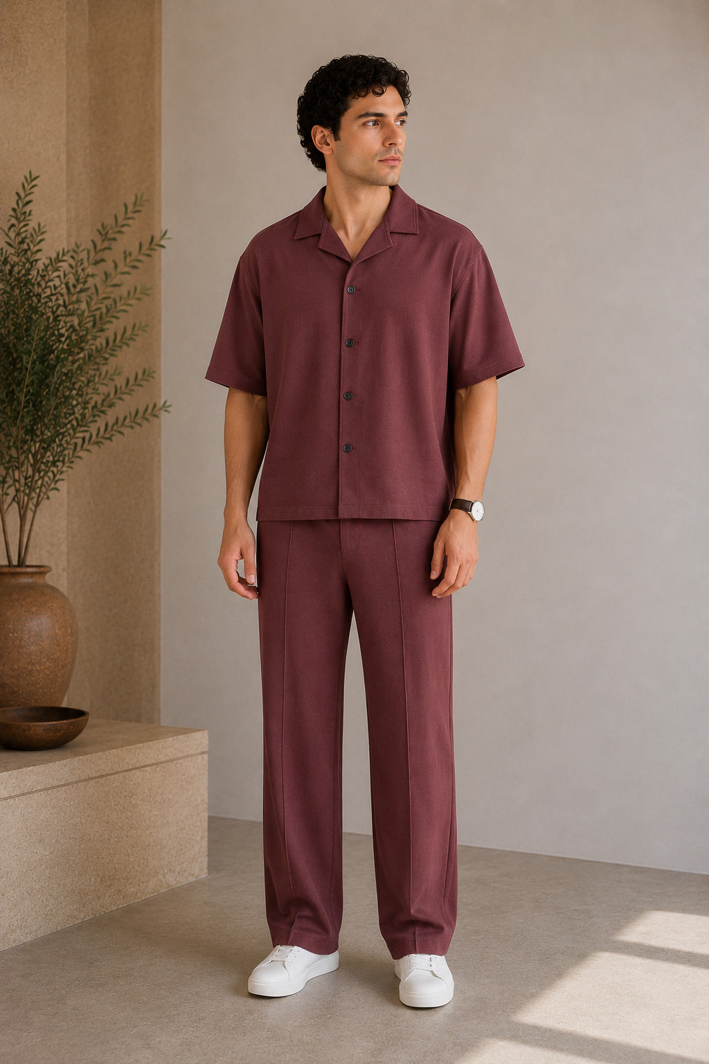 Dark Plum Jersey Coord Set - 2PC - Men