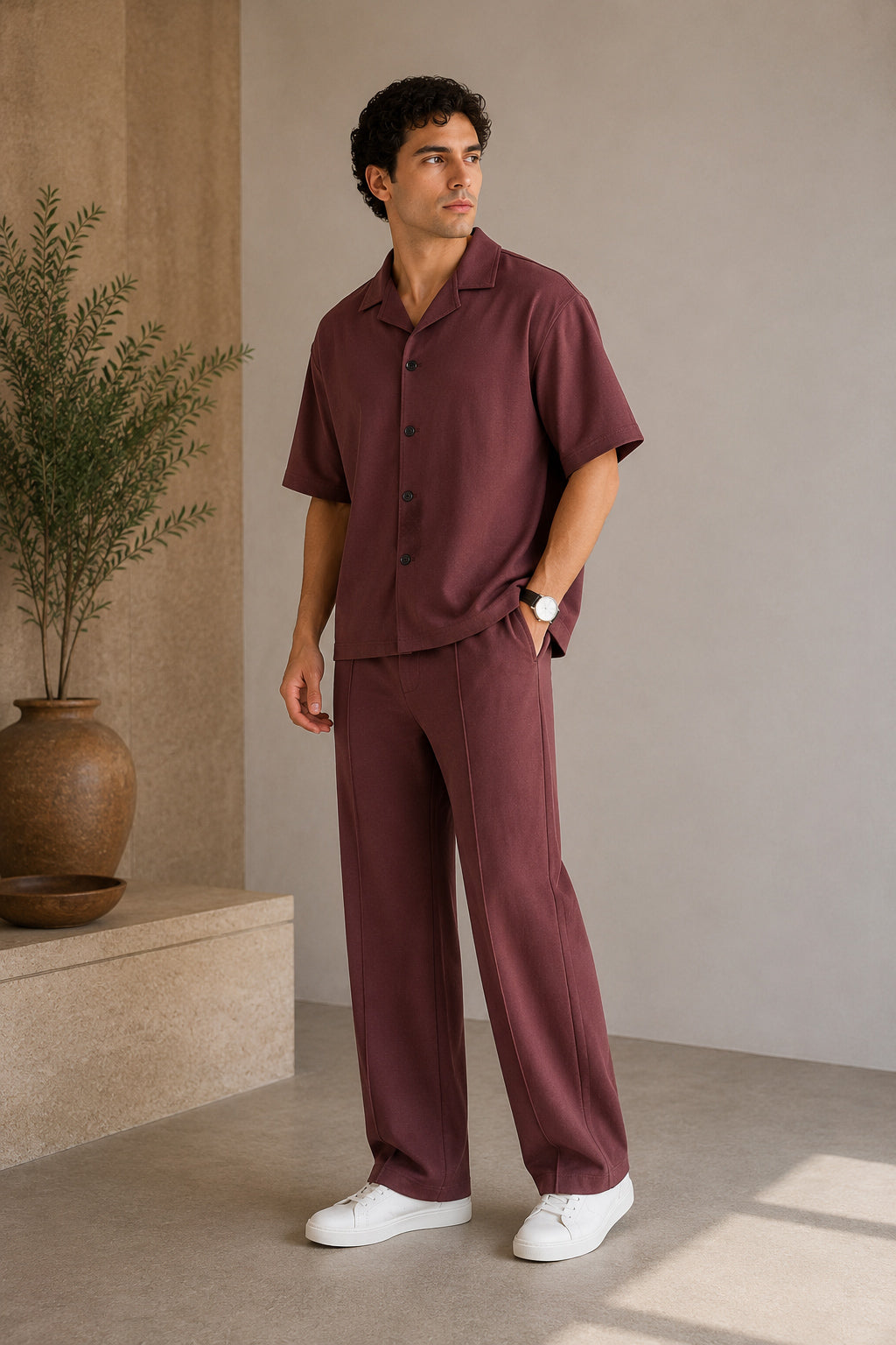 Dark Plum Jersey Coord Set - 2PC - Men