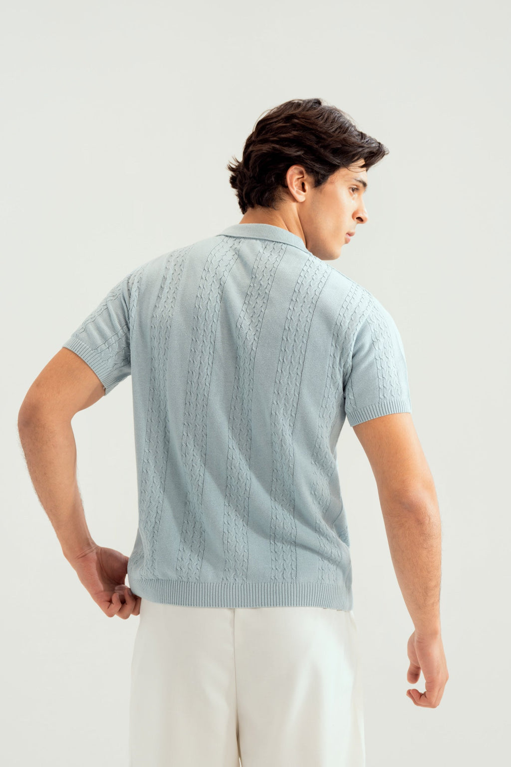 Sky Blue Crocheted Knitted Polo - Men