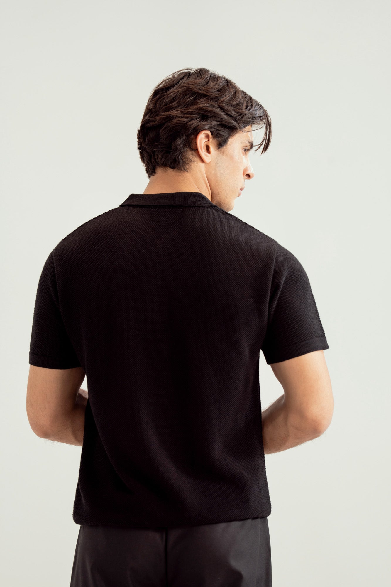 Black Zipper Links Knitted Polo - Men