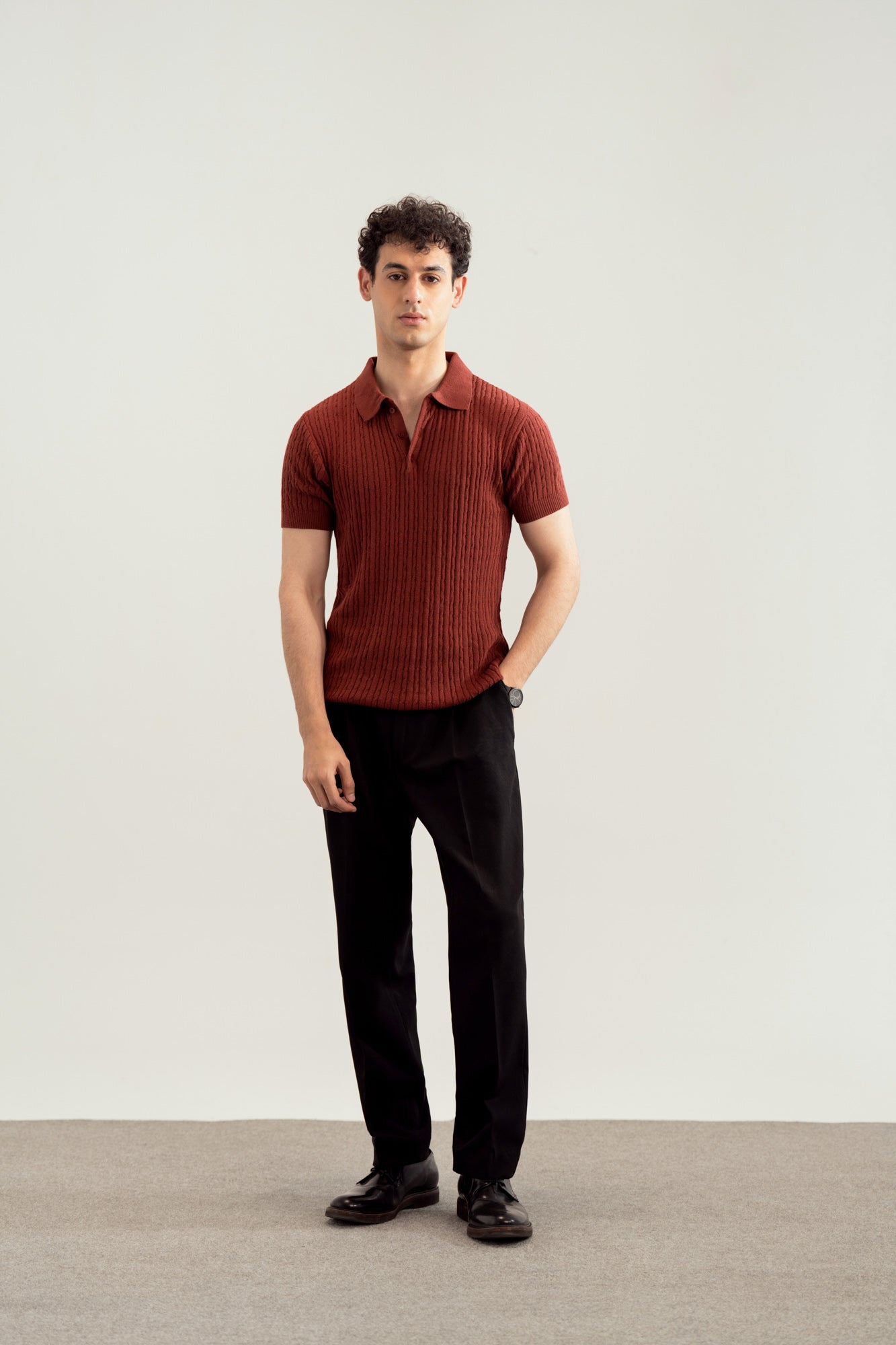 Dark Cherry Cable Knit Polo - Men