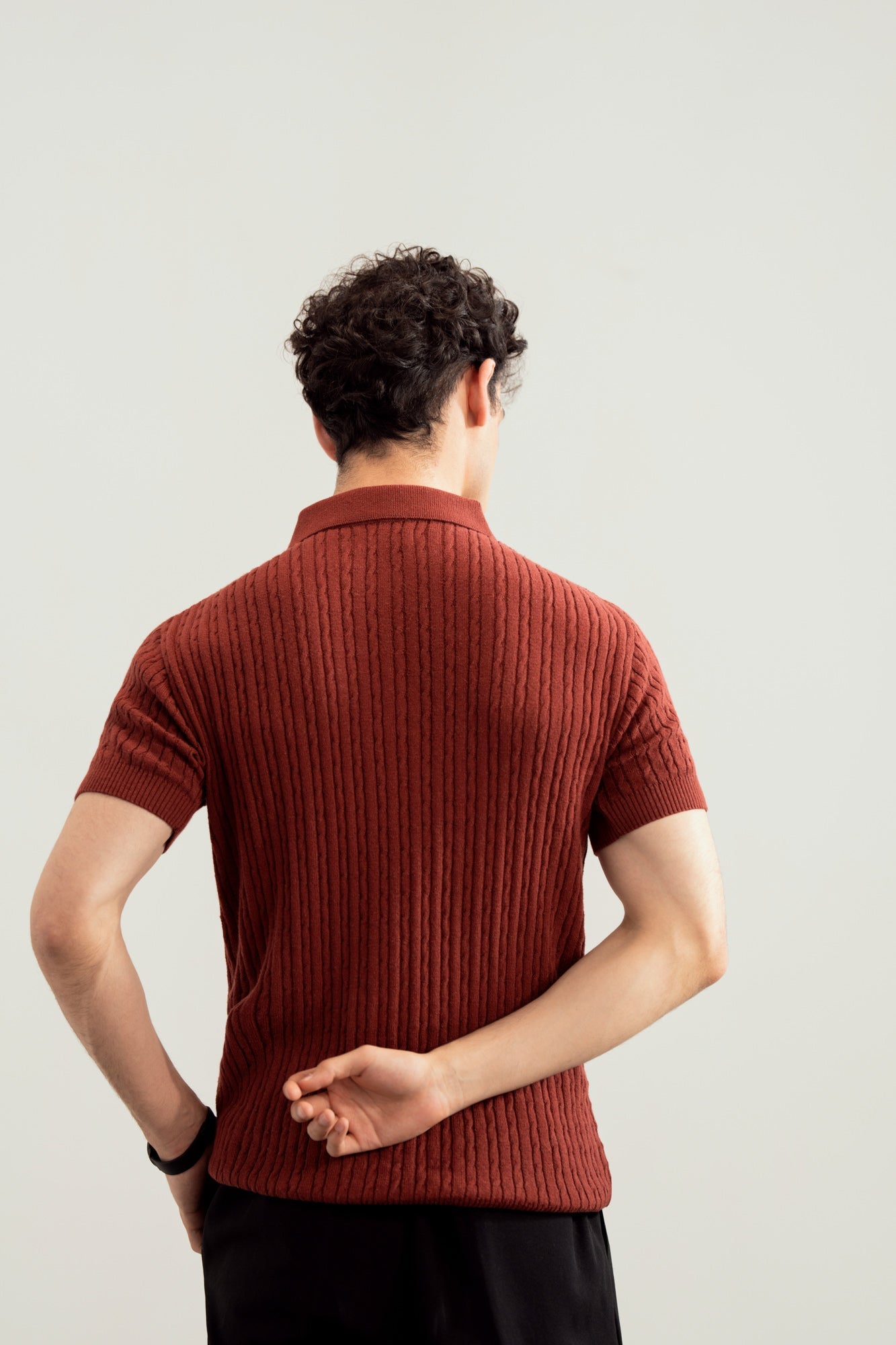 Dark Cherry Cable Knit Polo - Men