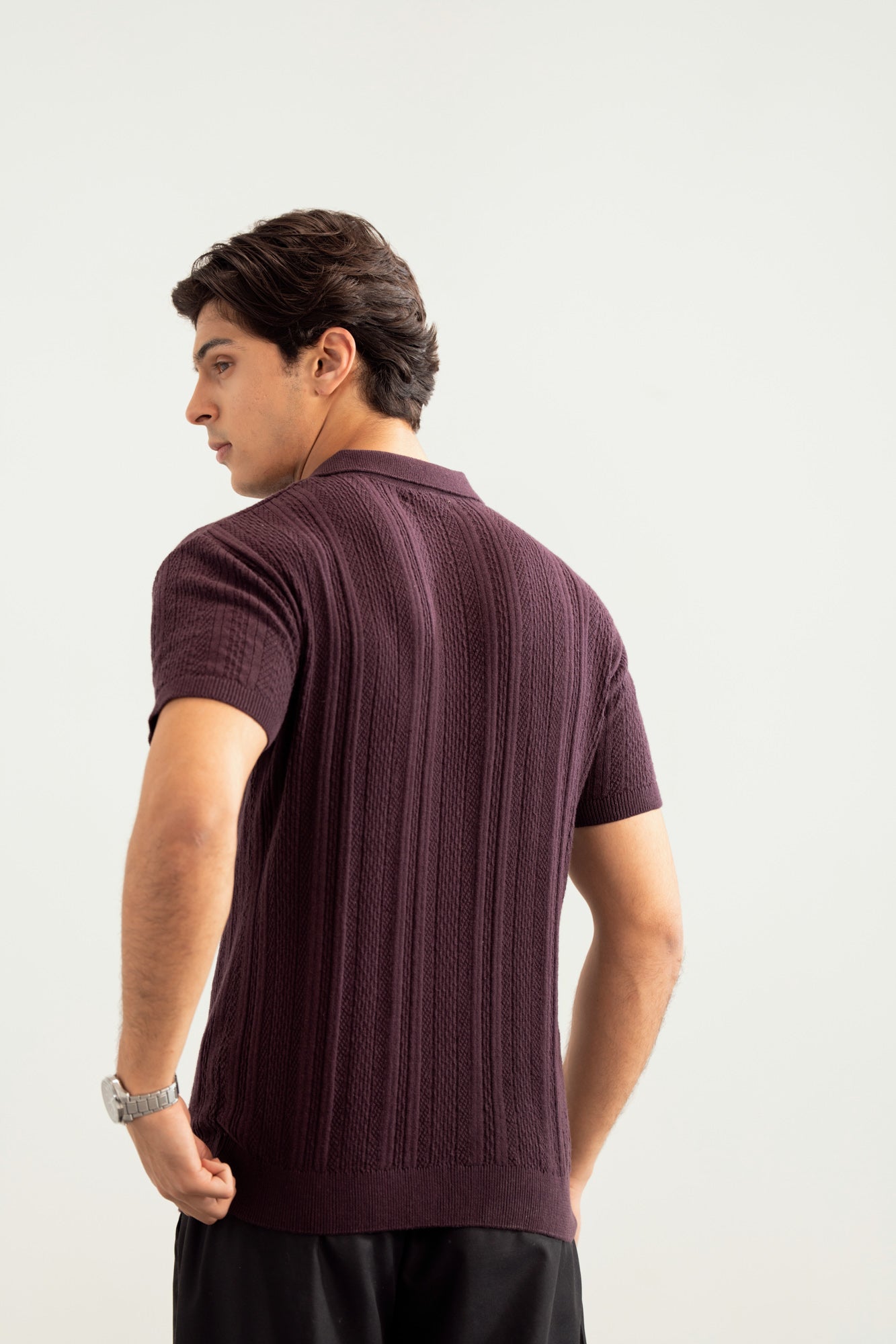 Dark Purple Wave Knitted Polo - Men