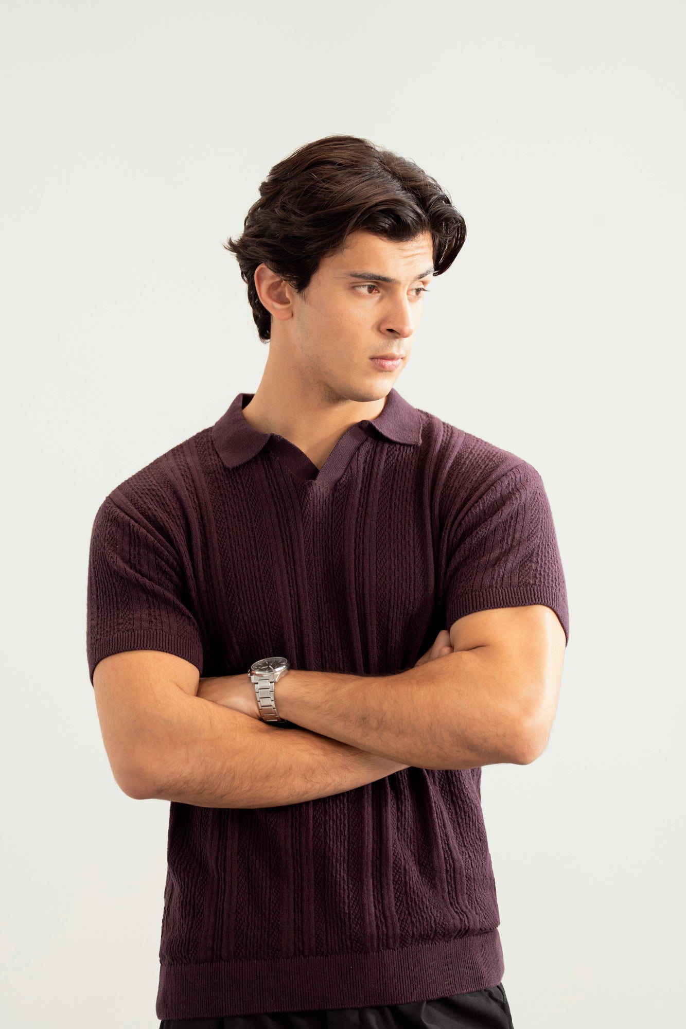 Dark Purple Wave Knitted Polo - Men