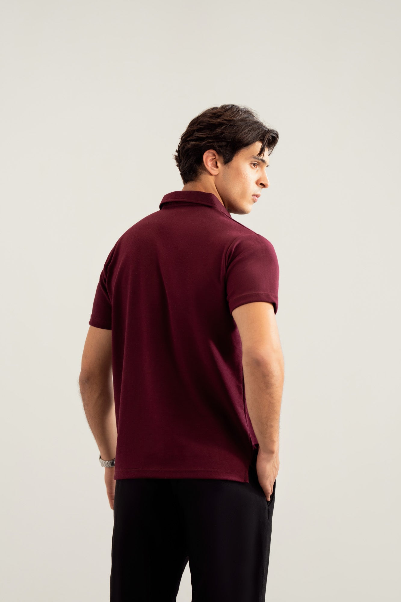 Maroon Interlock Johnny Collar Polo - Smart Fit  - Men