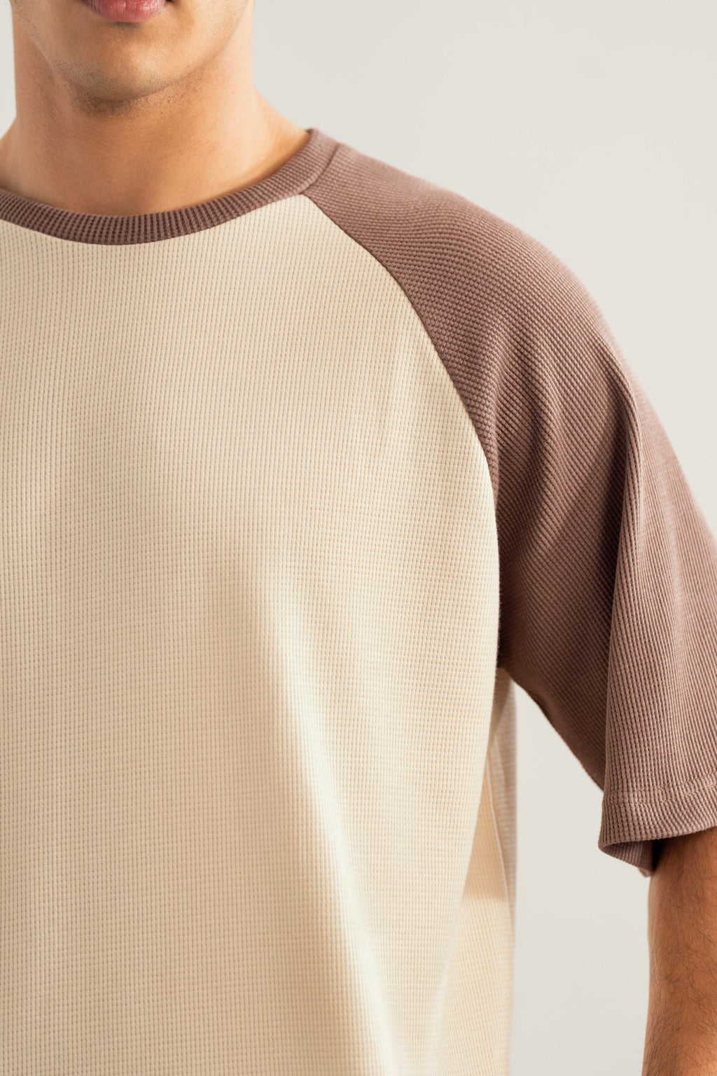 Dull Nude & Off White Waffle Knit Oversized Tee - Men