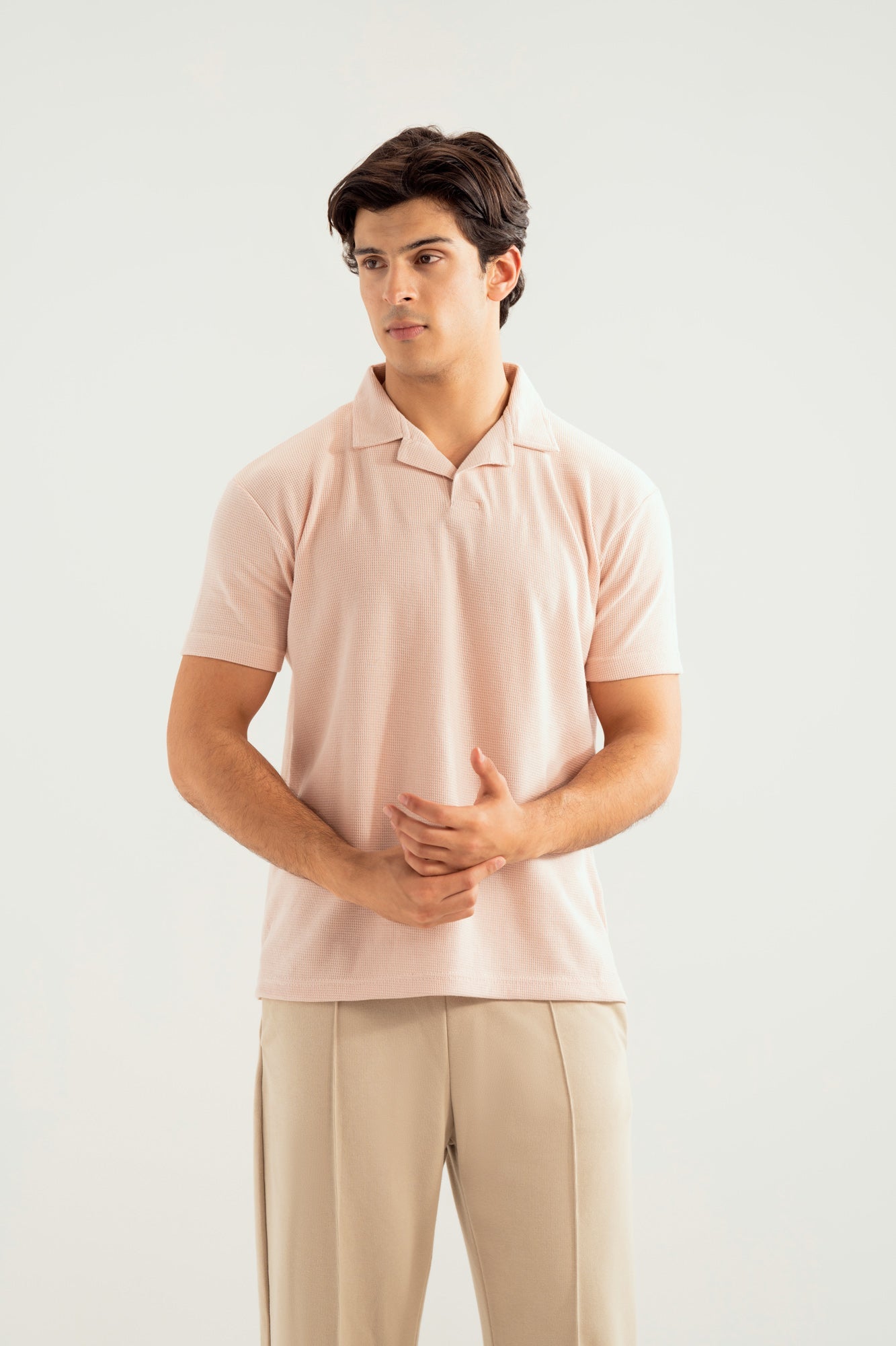 Light Pink Waffle Revere Polo - Smart Fit - Men
