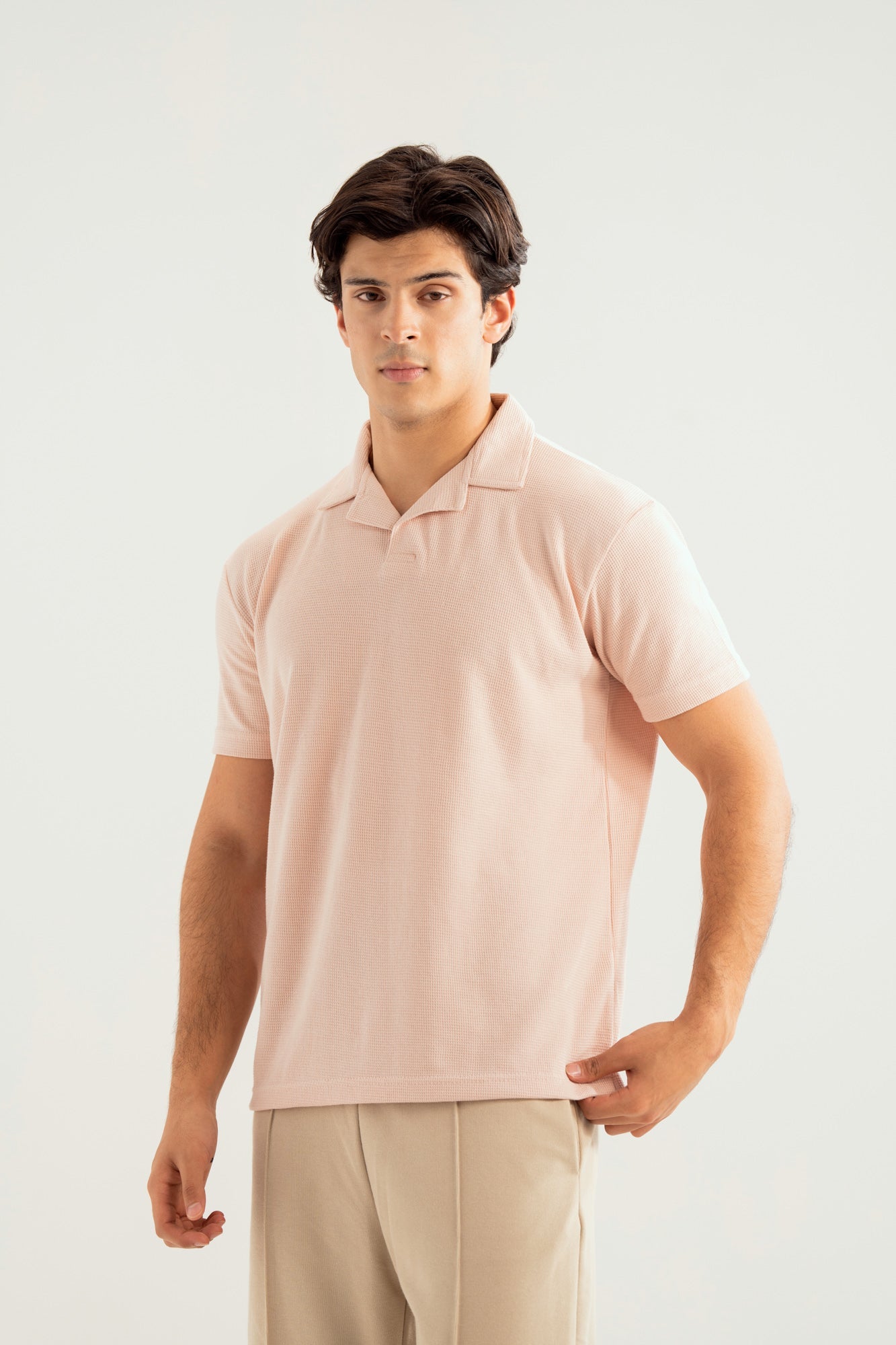 Light Pink Waffle Revere Polo - Smart Fit - Men