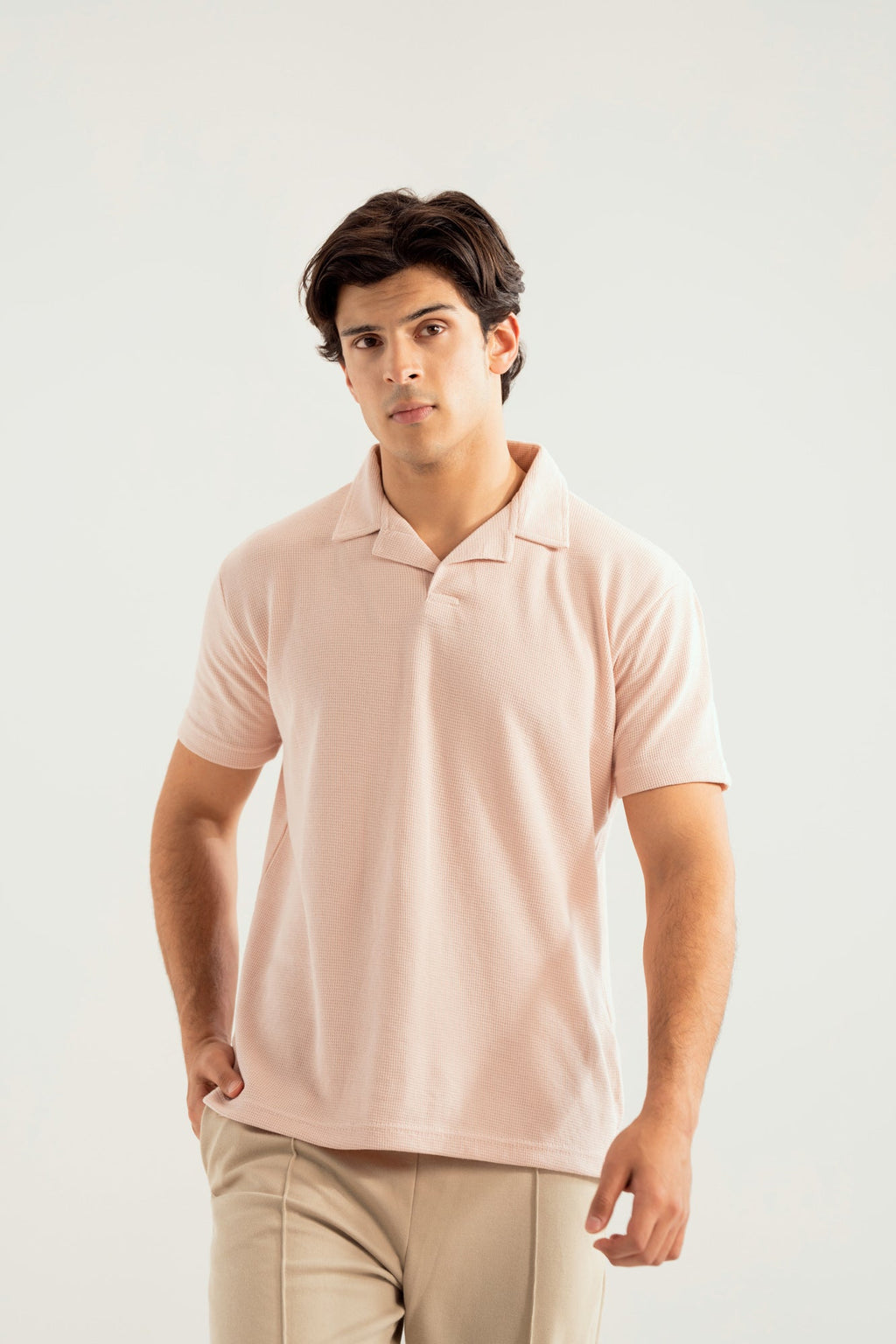 Light Pink Waffle Revere Polo - Smart Fit - Men