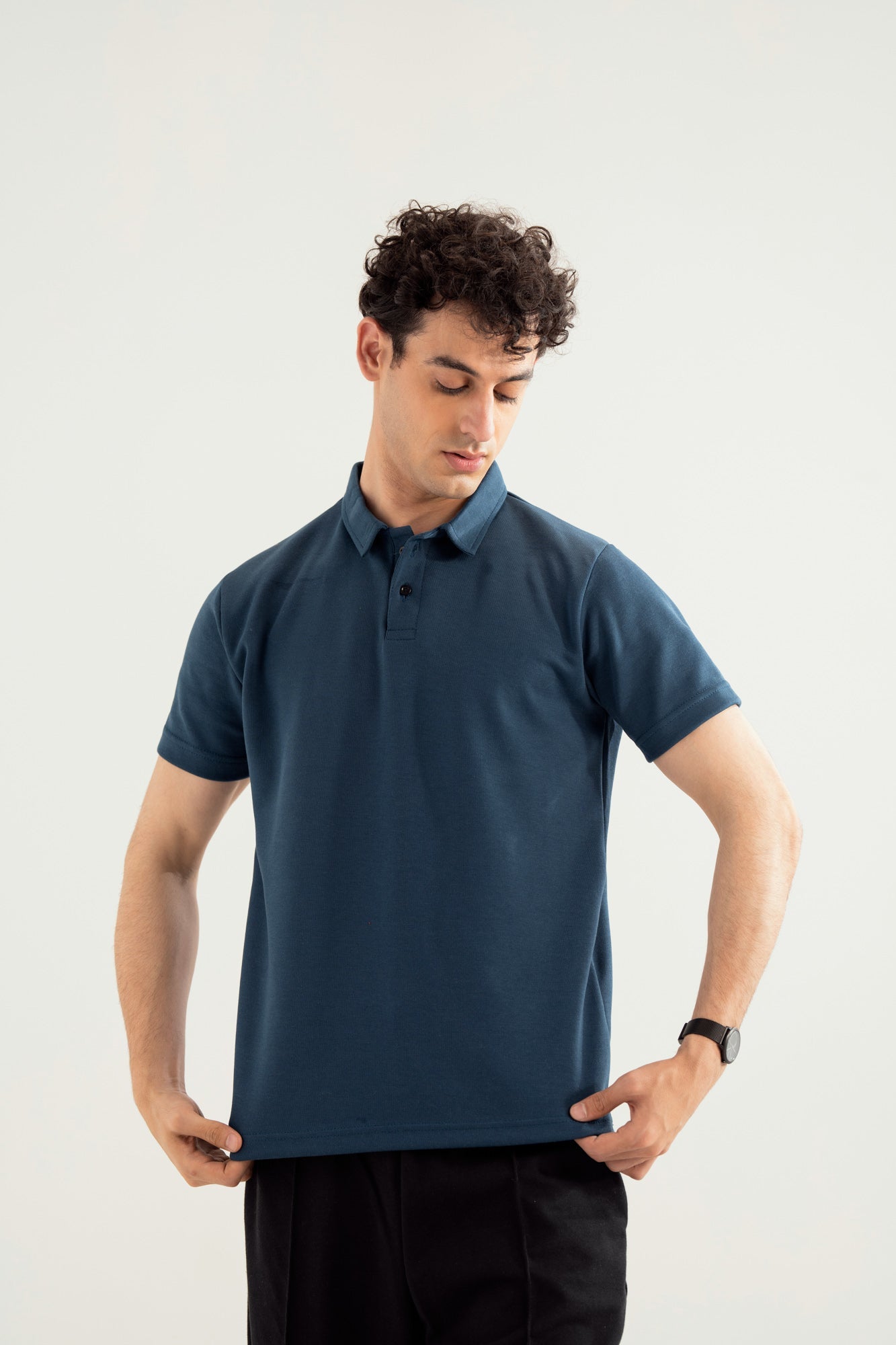 Teal Blue Interlock Polo - Smart Fit - Men