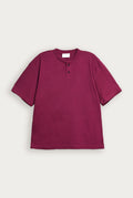 Plum Waffle Knit Oversized Henley Tee - Men
