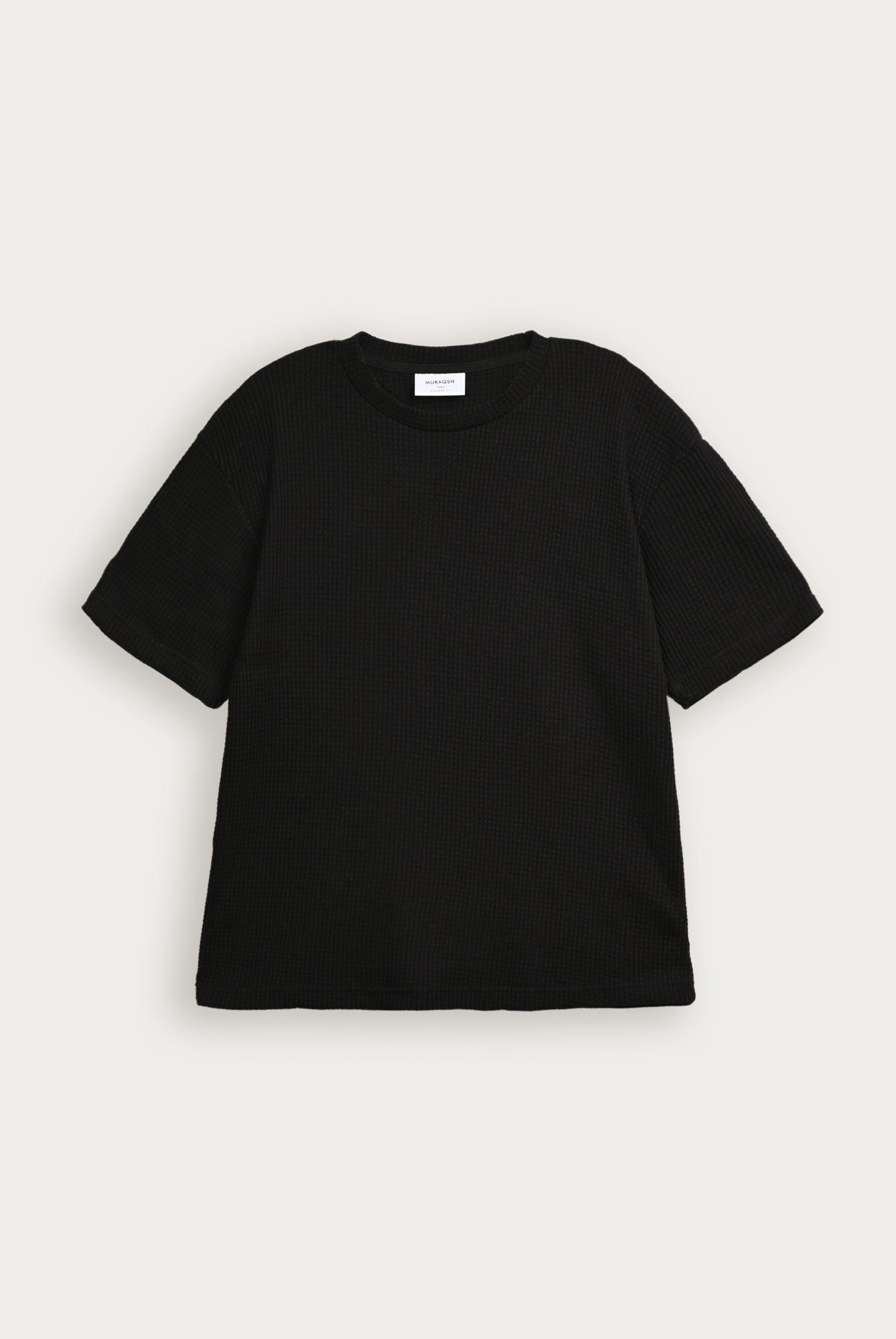 Black Waffle Knit Oversized Tee - Men