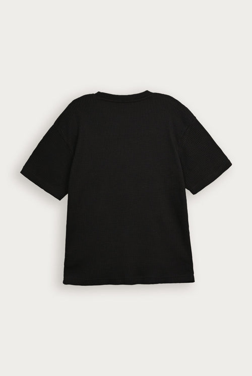 Black Waffle Knit Oversized Tee - Men