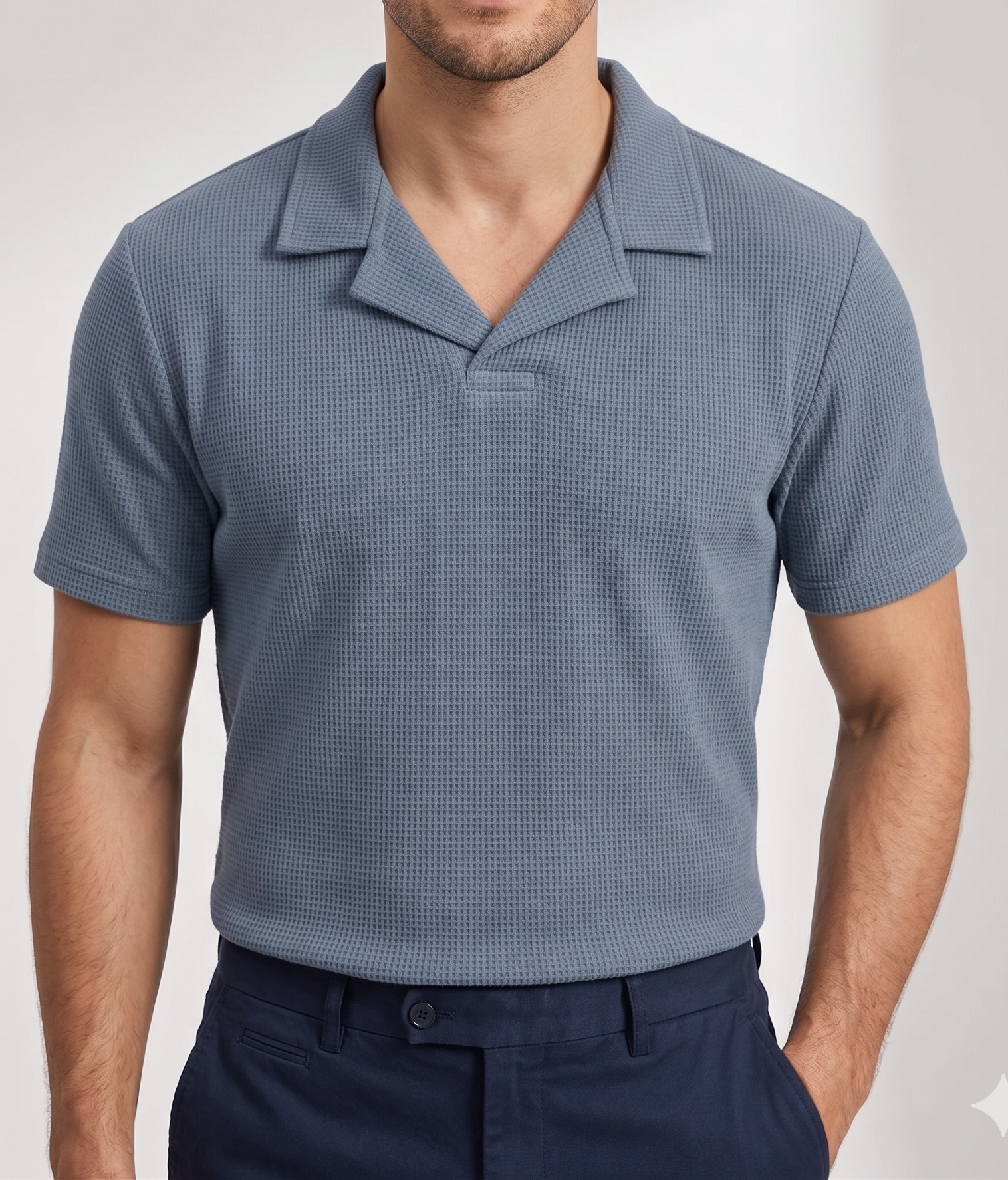 Steel Blue Waffle Revere Polo - Smart Fit - Men