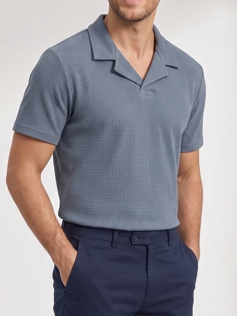 Steel Blue Waffle Revere Polo - Smart Fit - Men