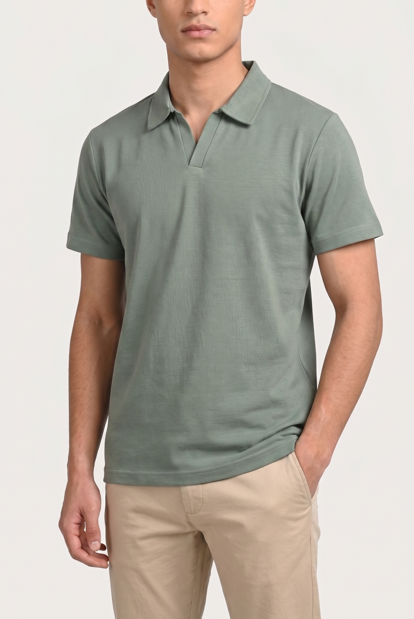 Sea Green Interlock Johnny Collar Polo - Smart Fit - Men