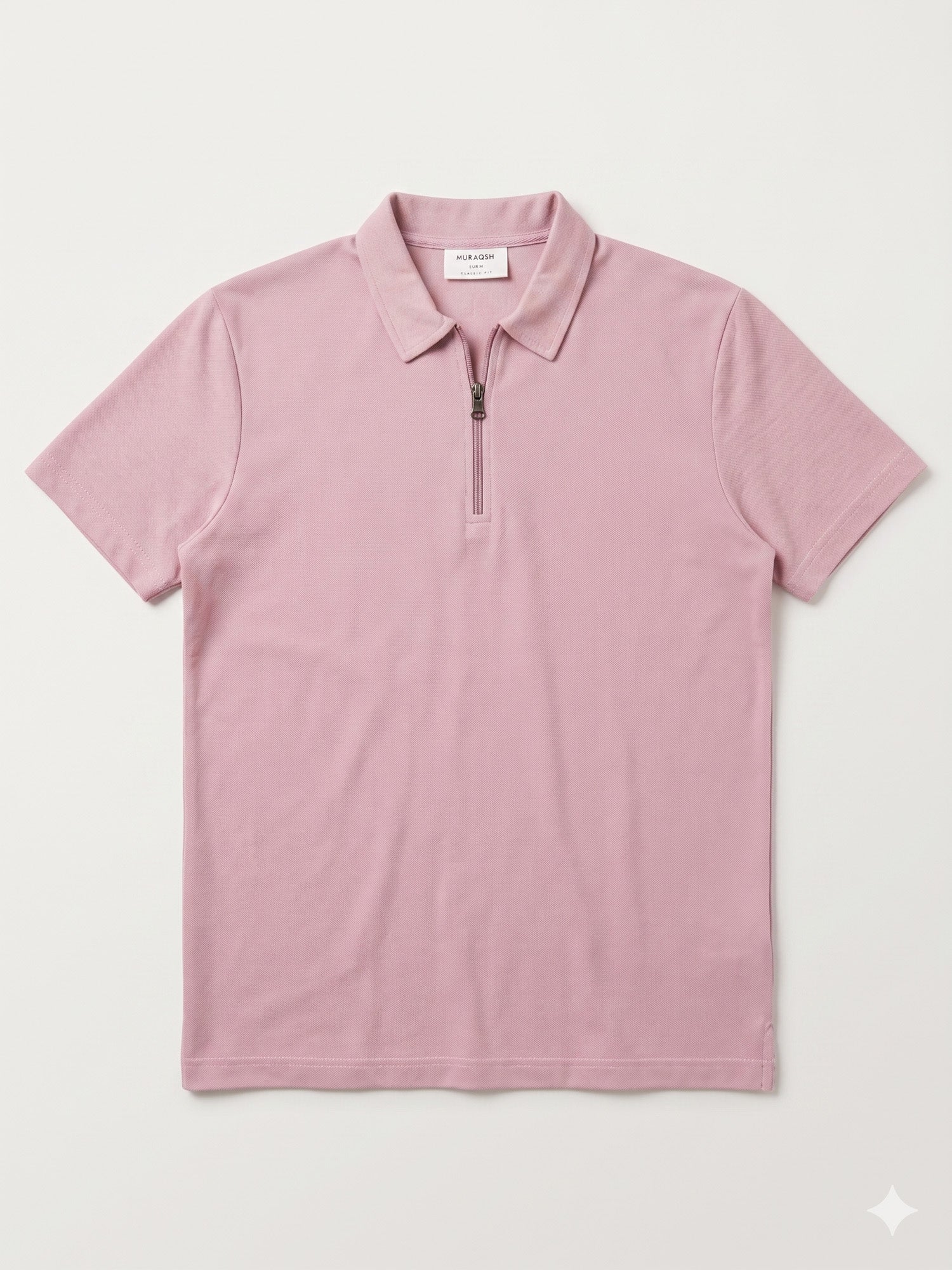 Light Pink Basic Zipper Polo - Smart Fit- Men