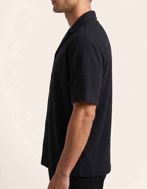Black Waffle Boxy Revere Button Down - Men