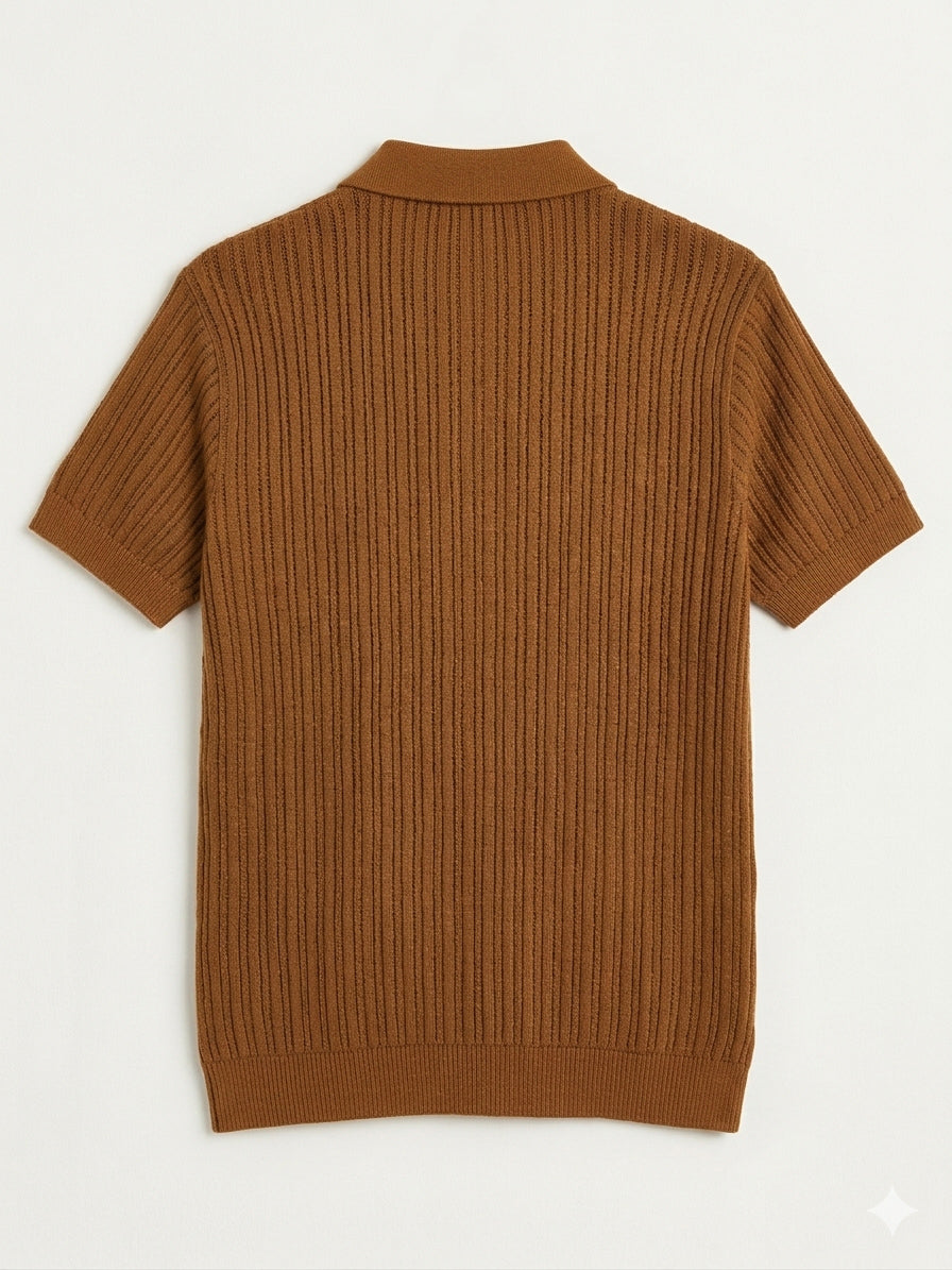 Caramel Heritage Rib Knit Polo