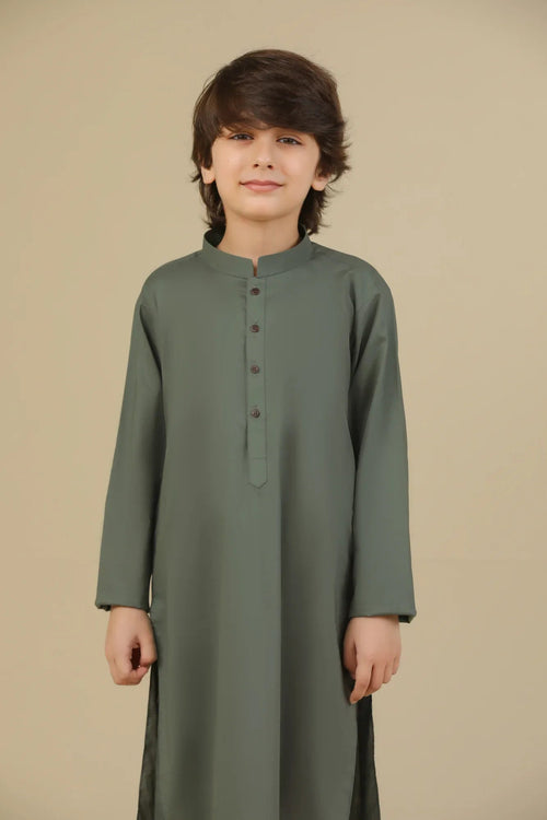 Army Green Soft Cotton Kurta Trouser - Kids