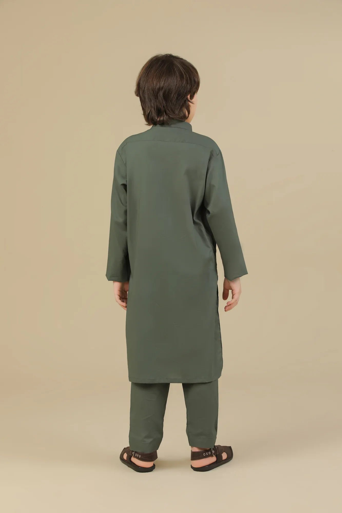 Army Green Soft Cotton Kurta Trouser - Kids