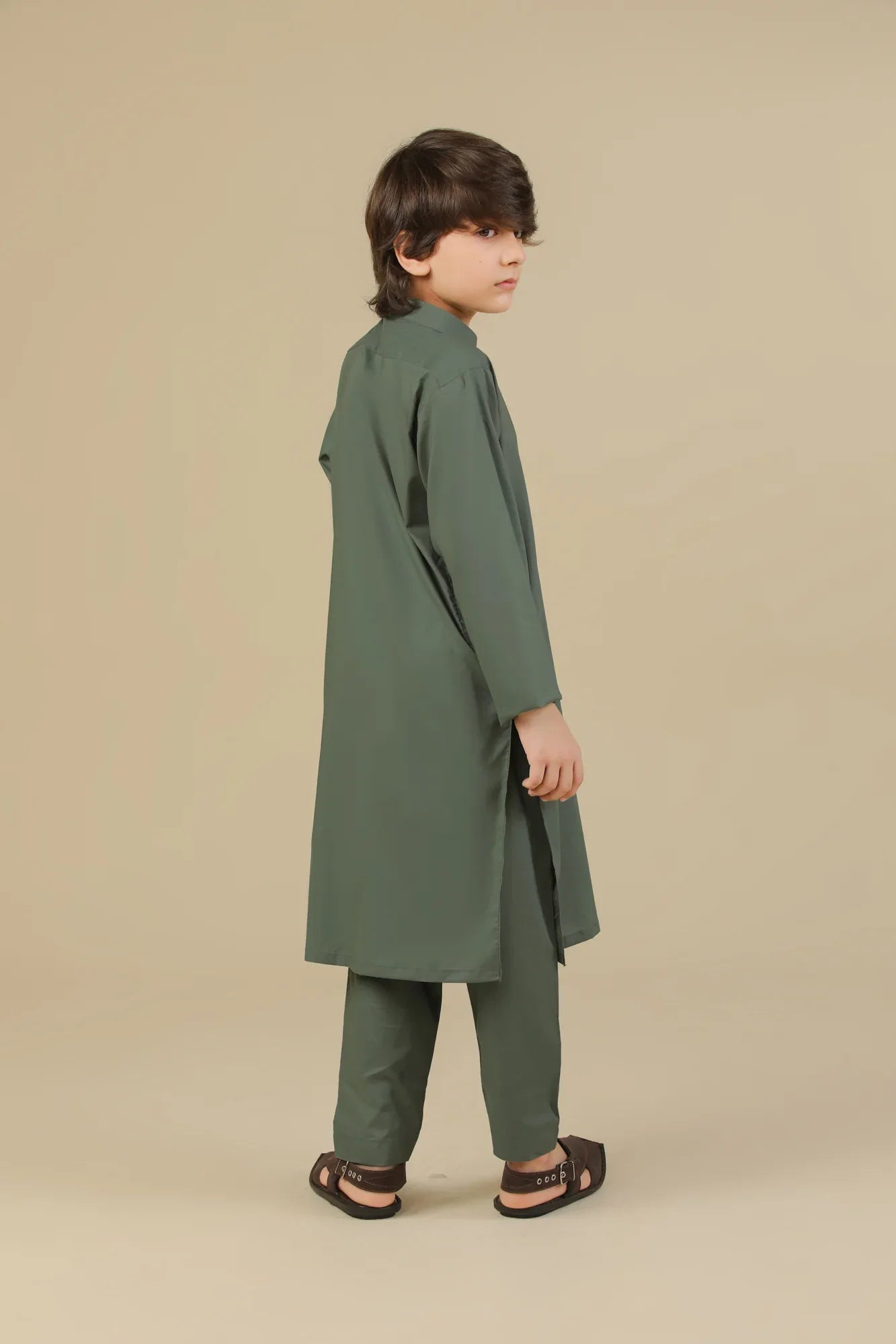 Army Green Soft Cotton Kurta Trouser - Kids