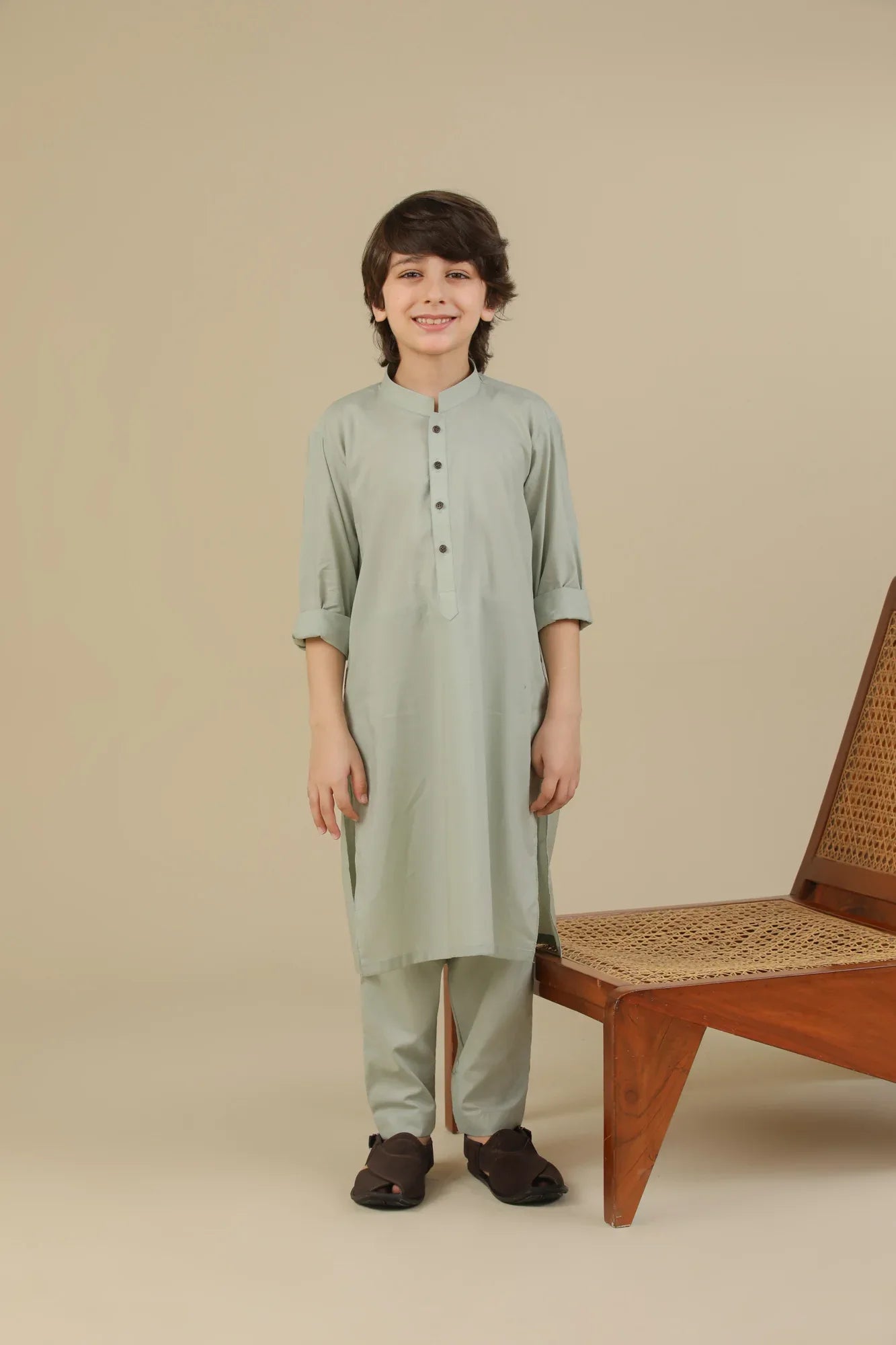 Mint Soft Cotton Kurta Trouser - Kids