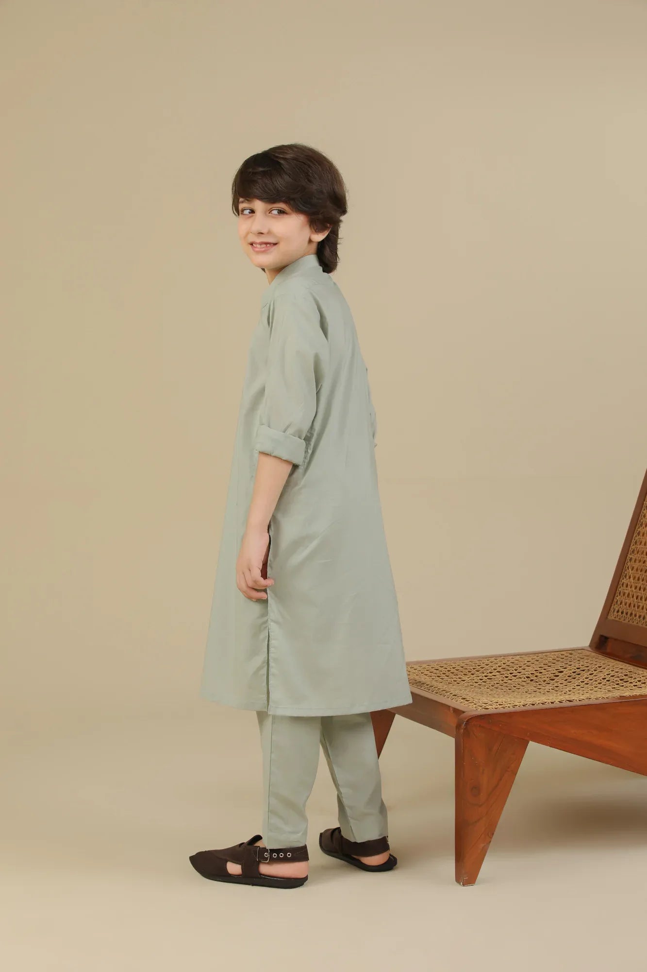 Mint Soft Cotton Kurta Trouser - Kids