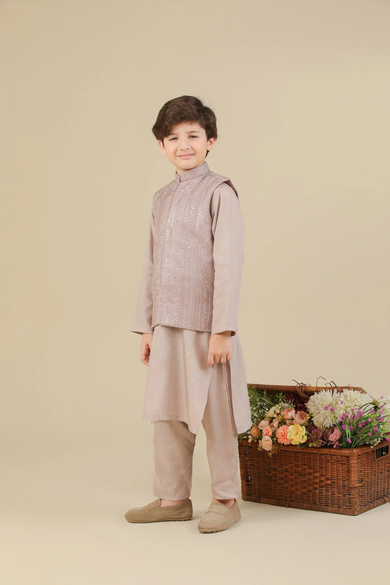 Pink Falling Embroidered Waistcoat - Kids