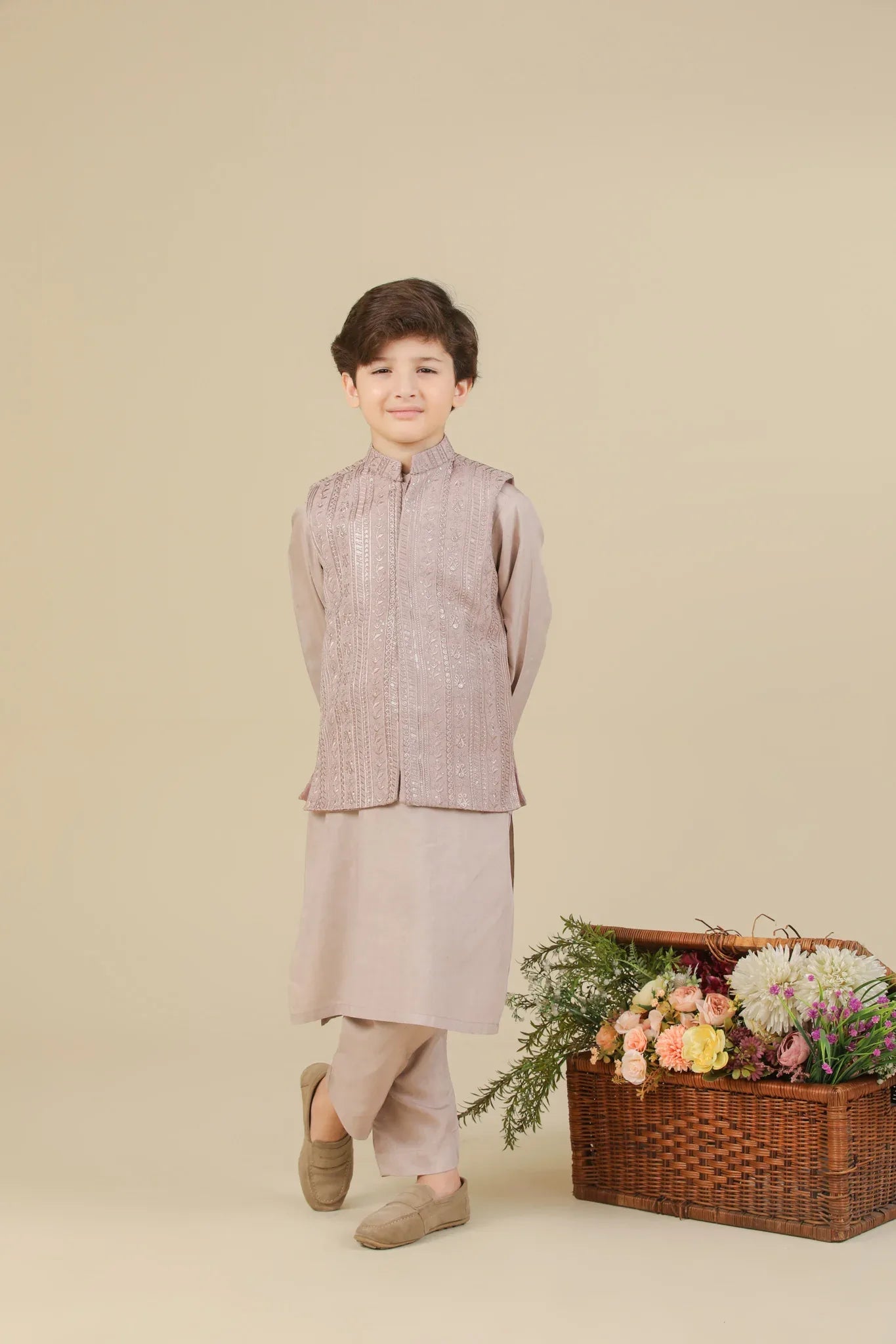 Pink Falling Embroidered Waistcoat - Kids